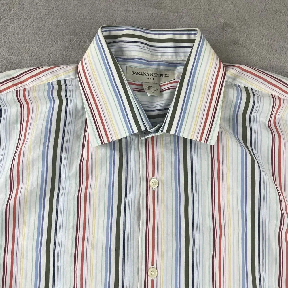 Vintage Banana Republic Shirt Men Multi Striped Long Sleeve‎ Preppy Causal